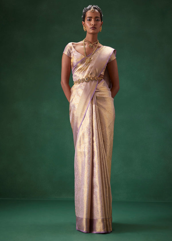 Purple Bridal Banarasi Zari Border Saree with Unstitched Blouse