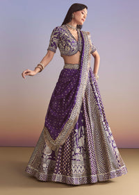 Purple Brocade Silk Bridesmaid Lehenga With Zardosi Work