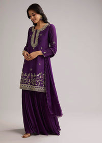 Purple Cutdana Sharara Set With Dupatta