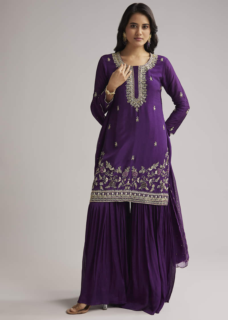 Purple Cutdana Sharara Set With Dupatta