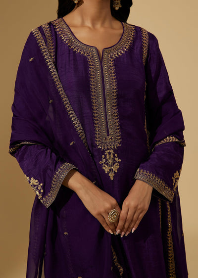 Purple Dola Silk Zari And Sequin Embroidered Anarkali Suit Set