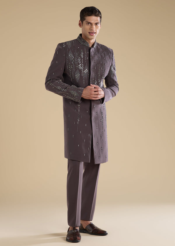 Purple Embellished IndoWestern Set With Pants