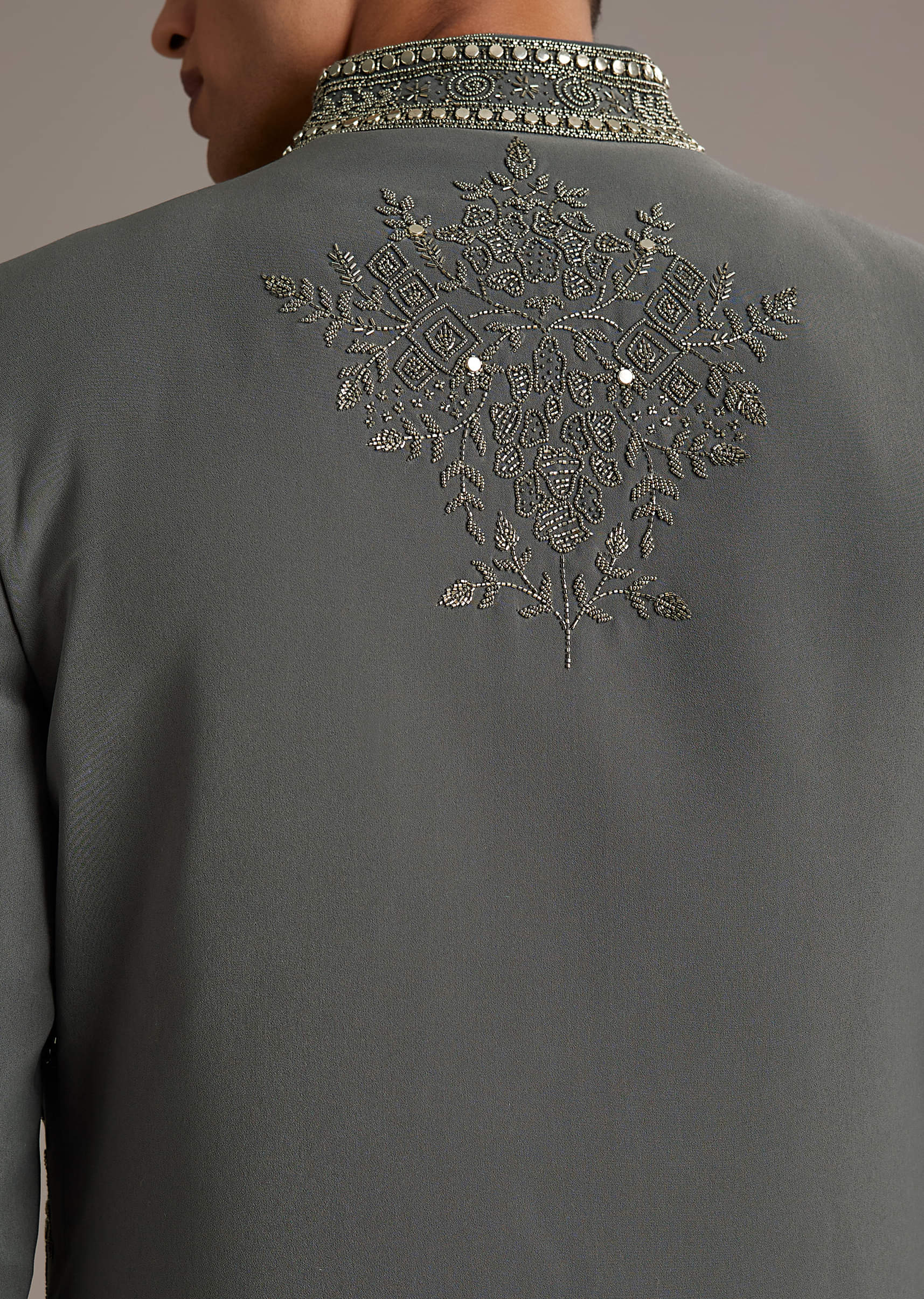 Purple Rayon Indo Western Set For Men With Heavy Hand Embroidery