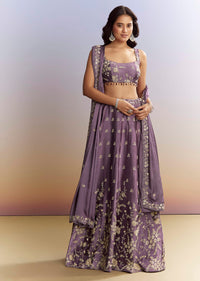 Purple Satin Bridesmaid Lehenga With Heavy Embroidery
