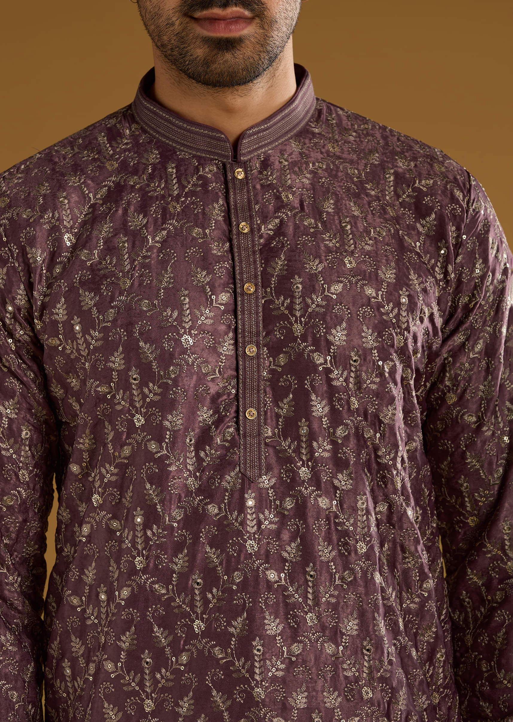 Purple Silk Kurta Set For Men With Intricate Hand Embroidery
