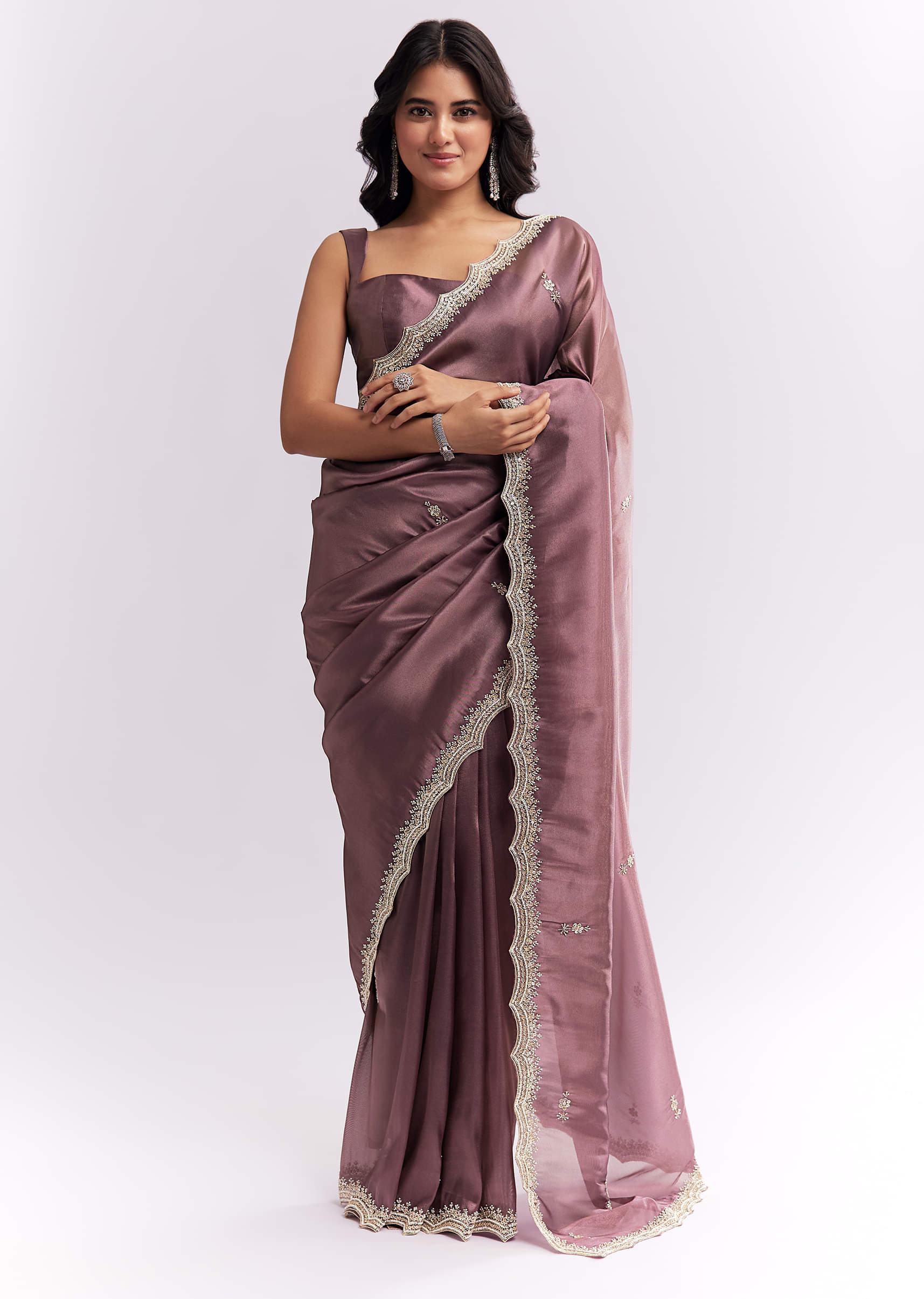 Purple Silk Organza Saree With Heavy Hand Embroidery