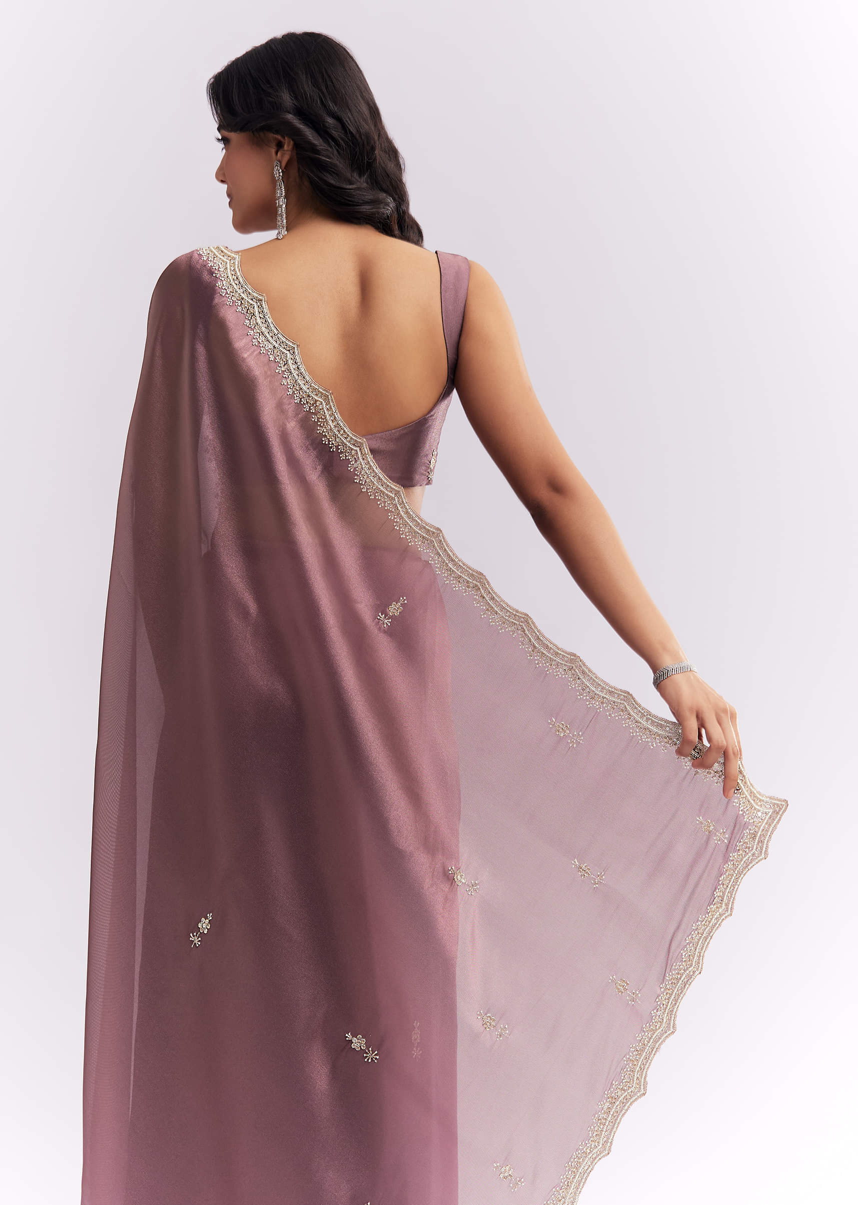 Purple Silk Organza Saree With Heavy Hand Embroidery