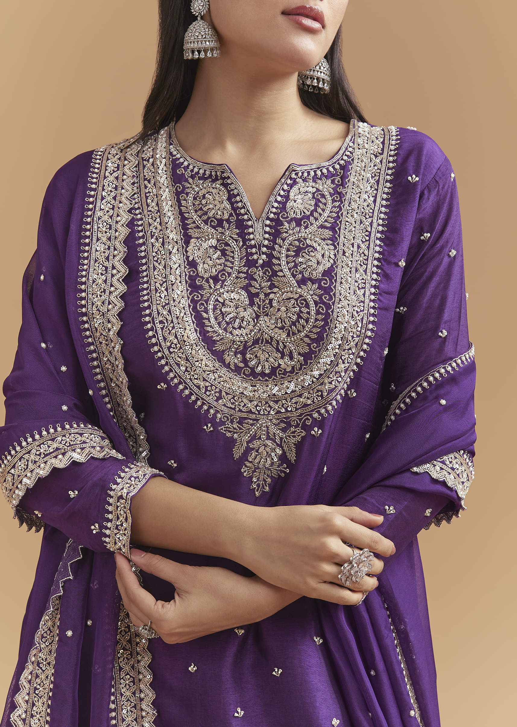 Purple Silk Sharara Suit With Heavy Hand Embroidery