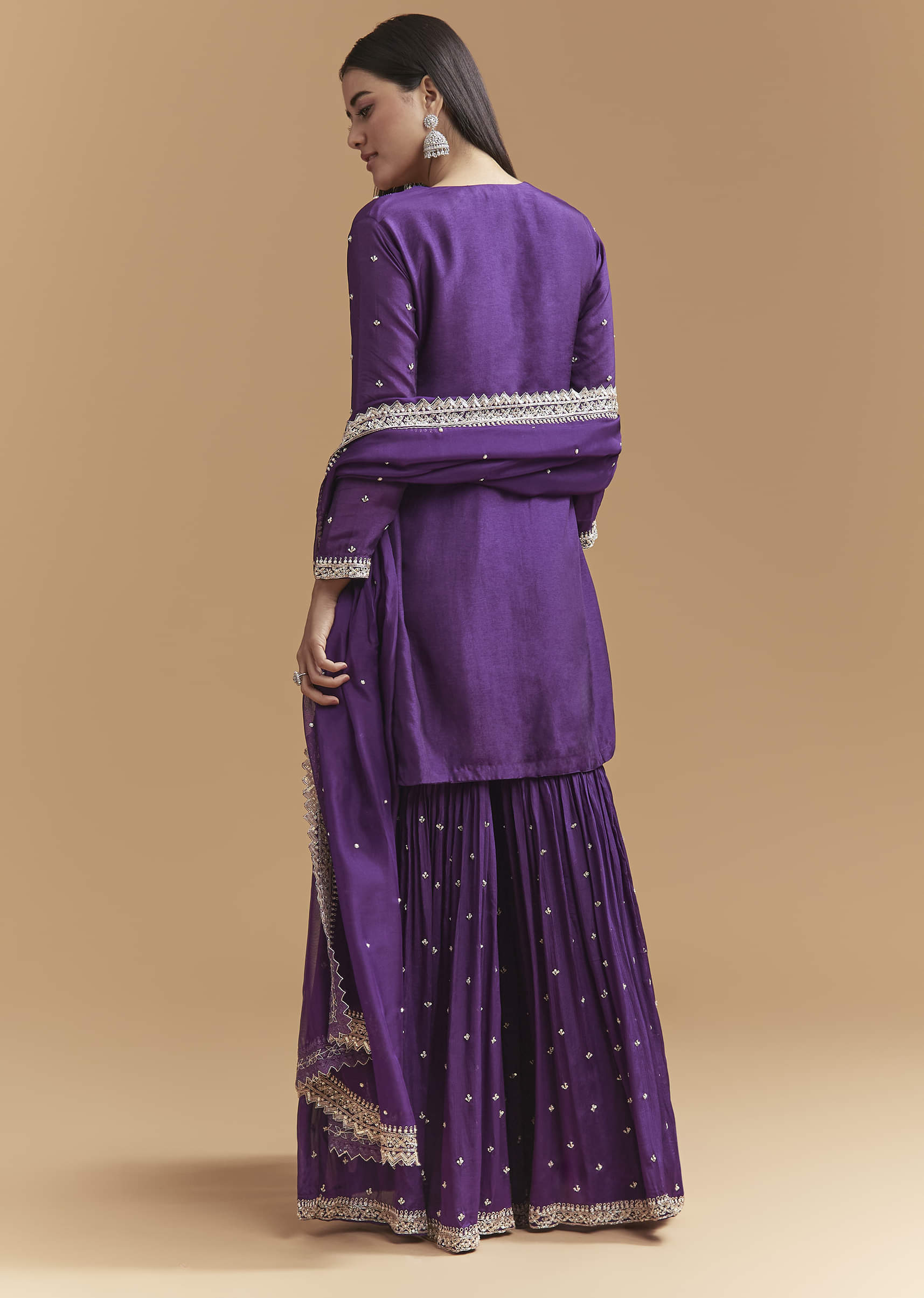 Purple Silk Sharara Suit With Heavy Hand Embroidery