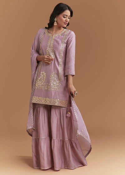Purple Silk Sharara Suit With Intricate Gota Work