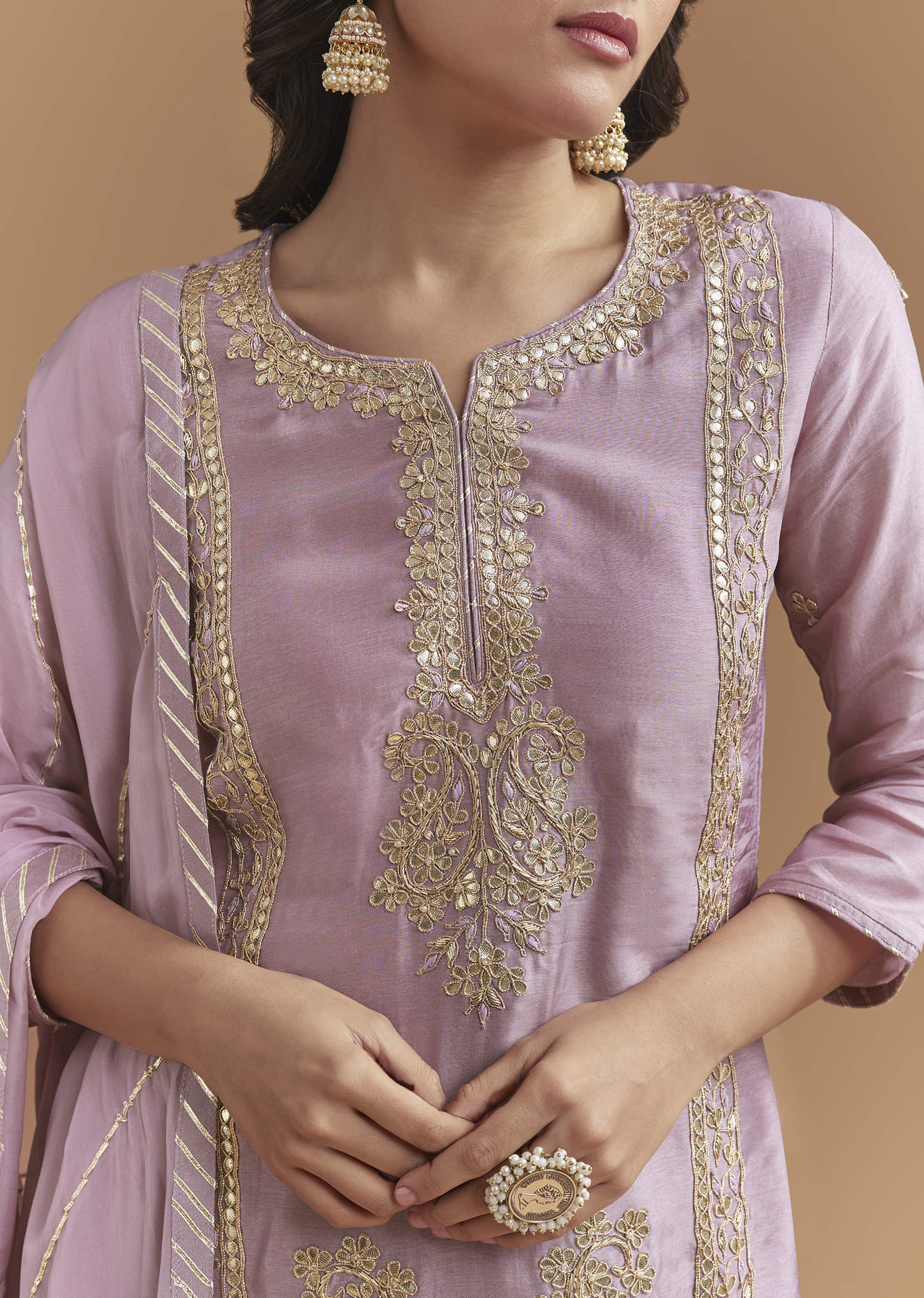 Purple Silk Sharara Suit With Intricate Gota Work