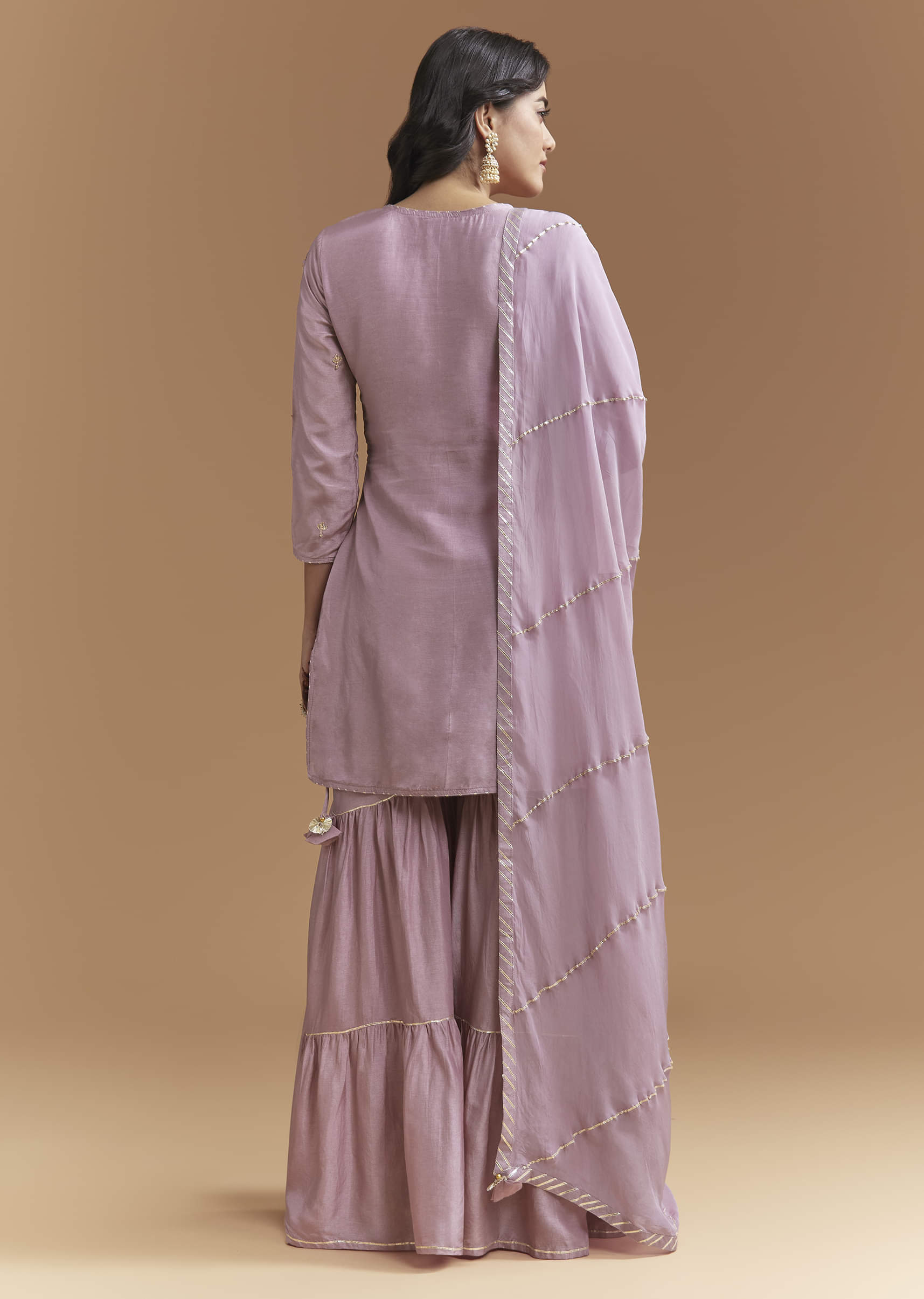 Purple Silk Sharara Suit With Intricate Gota Work