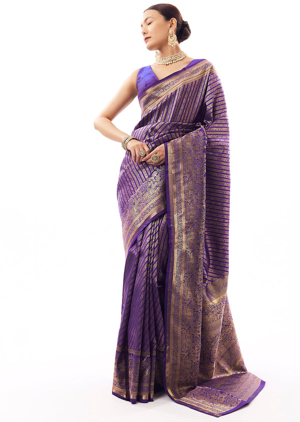 Purple Silk Woven Saree With Statement Border