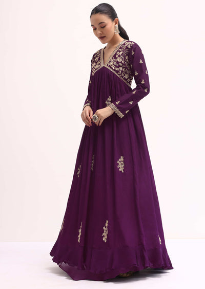 Purple Embroidered Chiffon Gown