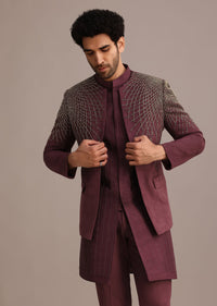Purple Jacquard Indo Western Set With Zardozi Embroidery