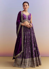 Purple Silk Bandhani Bridesmaid Lehenga With Zardosi Work