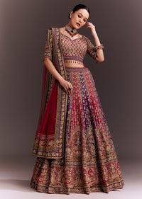 Rani Pink And Purple Zari Embellished Lehenga Set