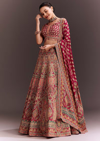 Rani Pink Zari Work Lehenga Set