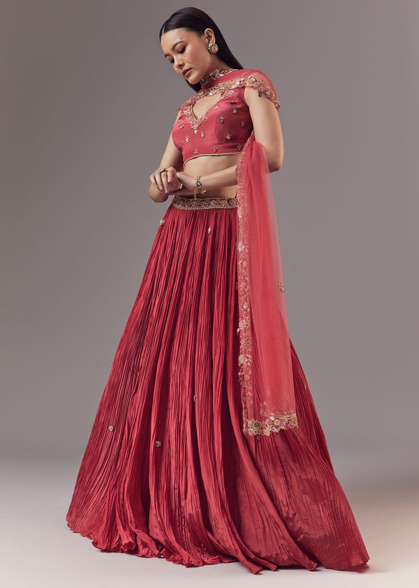 Red Bridesmaid Lehenga Set with Sequin Work