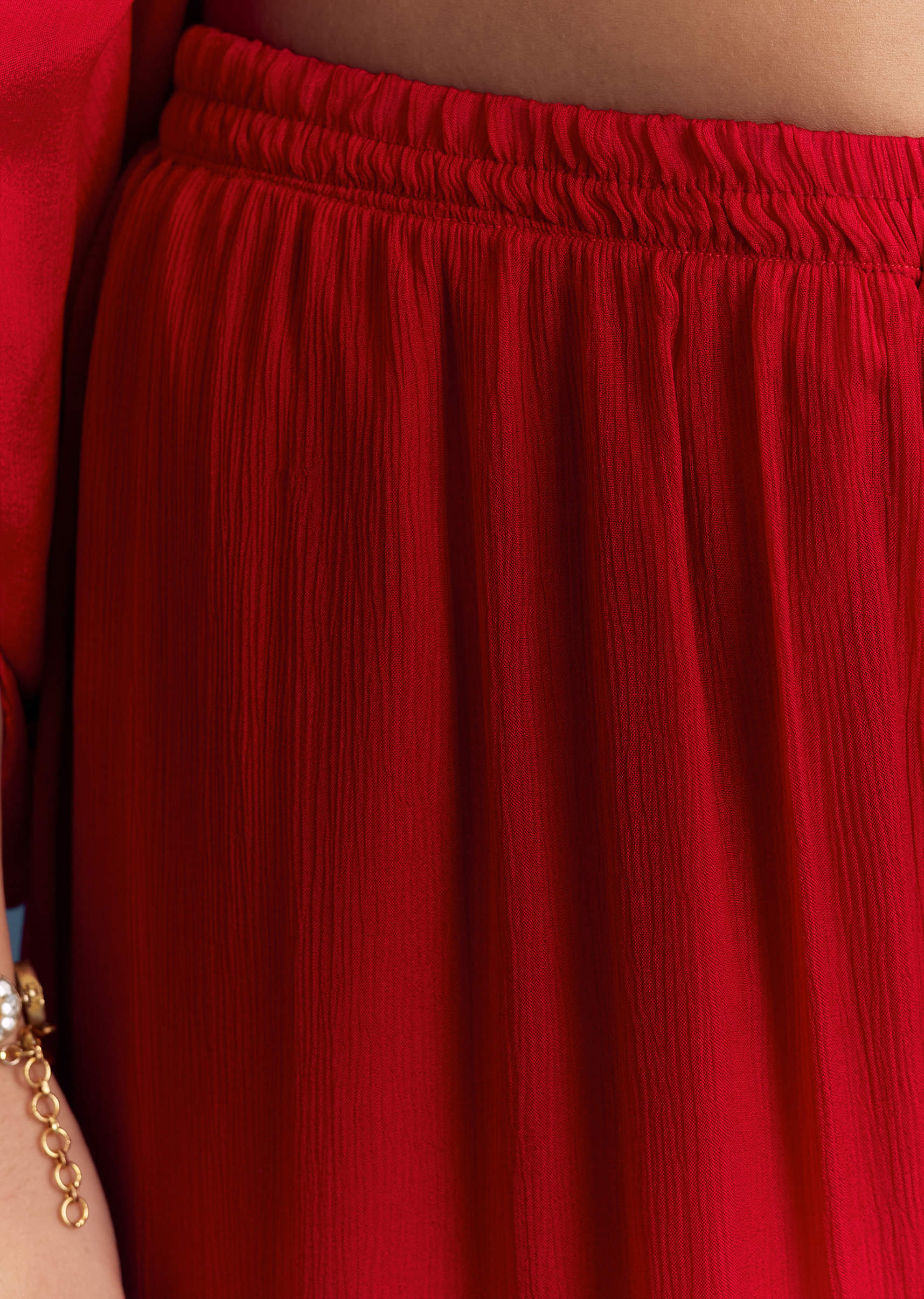 Red Chinon Cape Top And Palazzo Set With Zardosi Work