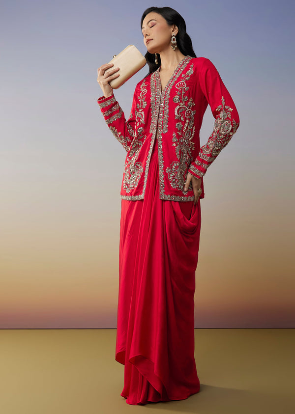 Red Crepe Jumpsuit And Cut Dana Work
