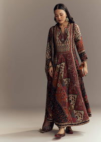 Red Muslin Printed Anarkali Suit