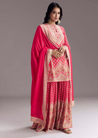 Red Printed Sharara Set
