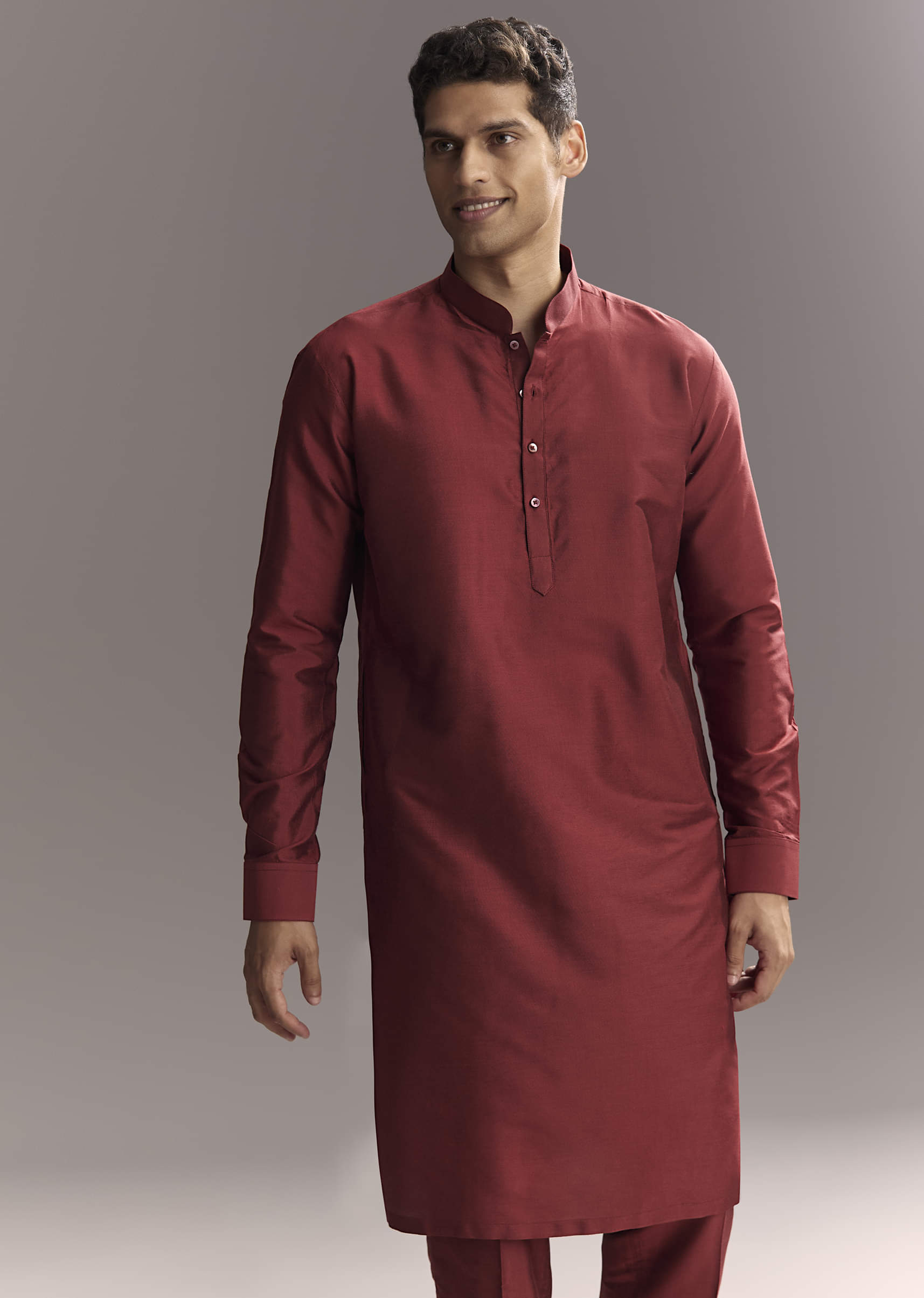 Red Silk Kurta Jacket Set For Men With Hand Block Ajrakh Print