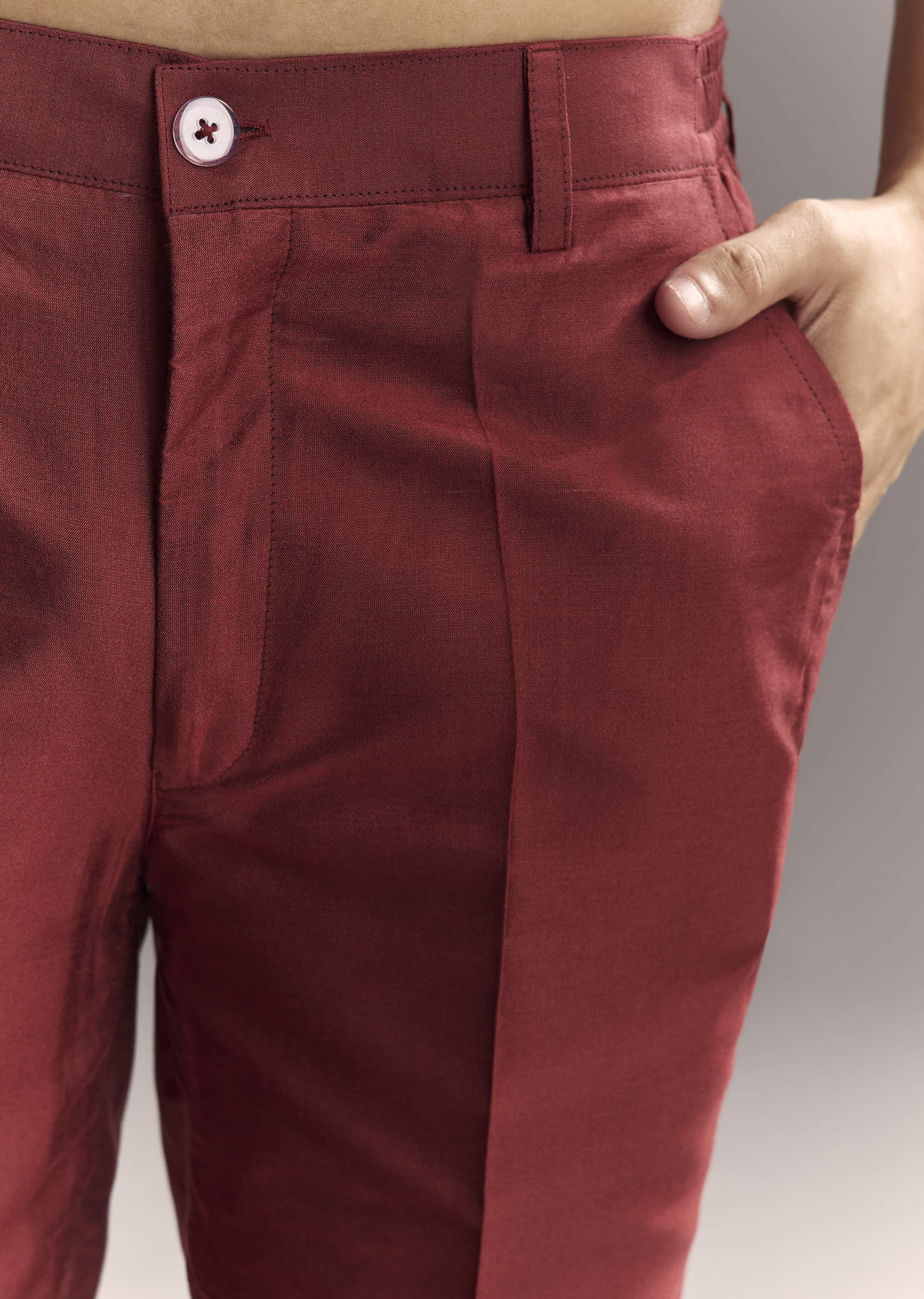 Red Silk Kurta Jacket Set For Men With Hand Block Ajrakh Print