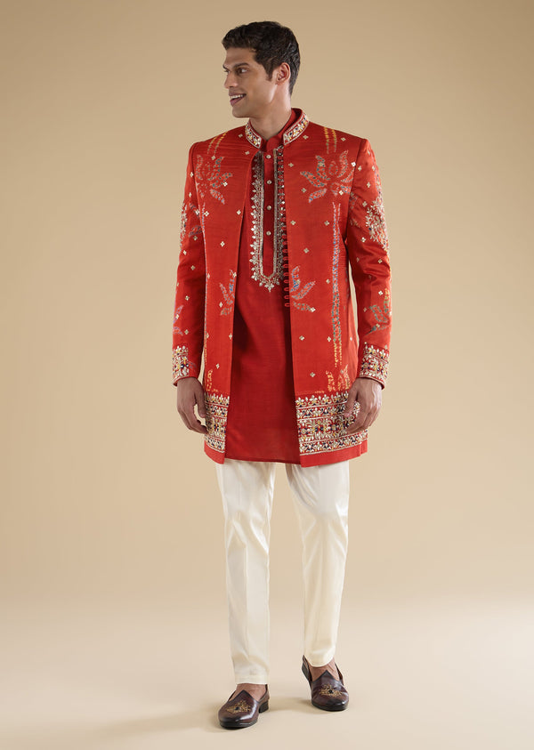 Red Zardosi Indo Western Set