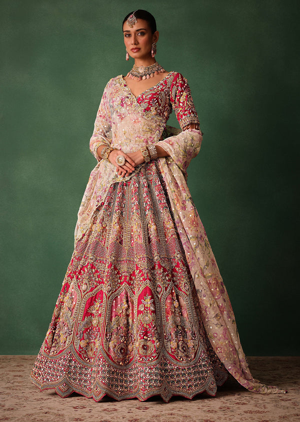 golden bridal dress with red dupatta Pakistani Bridal Golden Dress with Red Dupatta