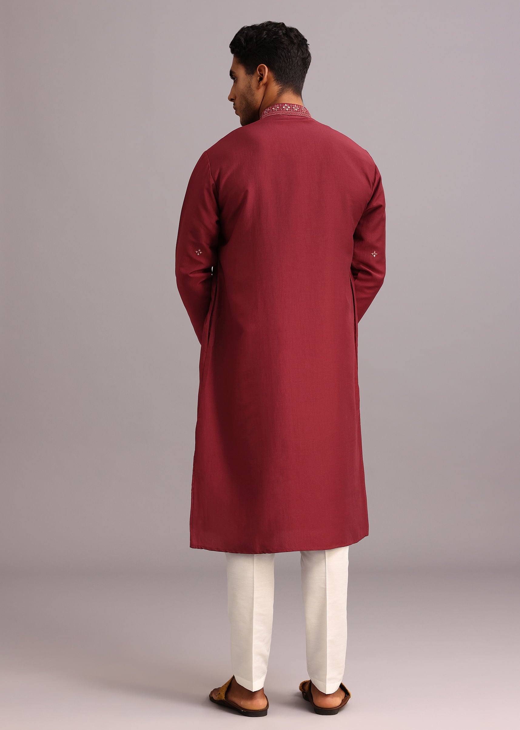 Red Kurta Pant Set In Silk With Mirror Work