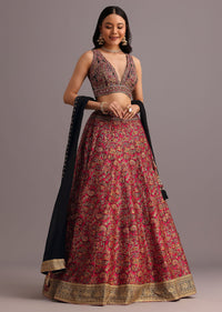 Red Printed Zari Embroidered Lehenga Choli With Dupatta