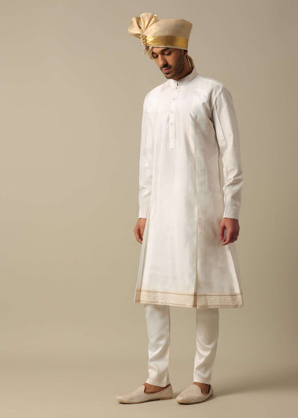 Regal White Sherwani Set With Heavy Embroidery