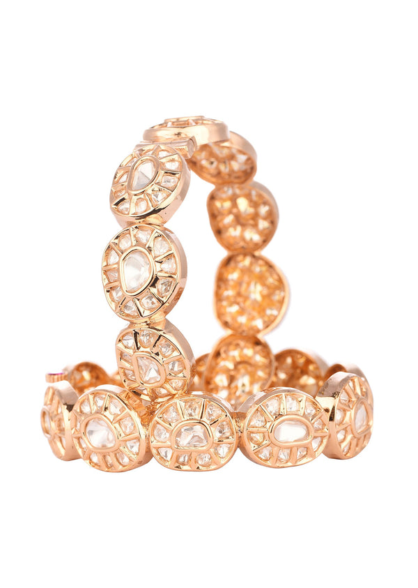 Rose Gold Mixed Metal Bangles In Kundan Polki