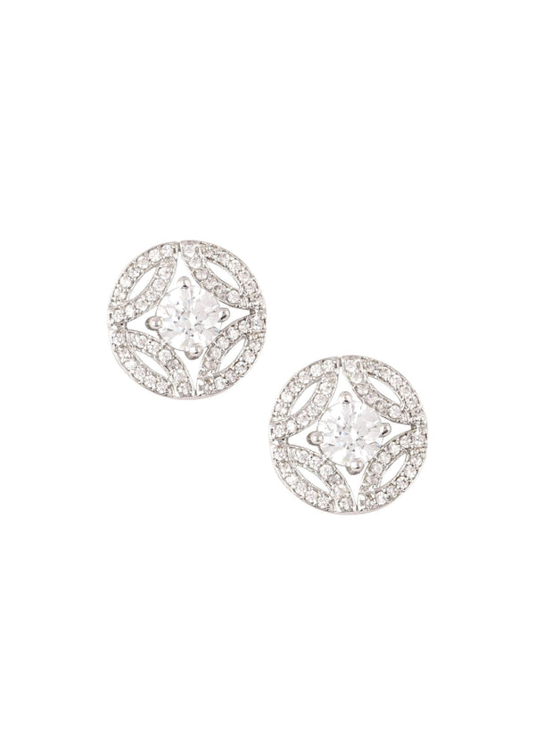 Round Swarovski Stud Earrings In 92.5 Sterling Silver