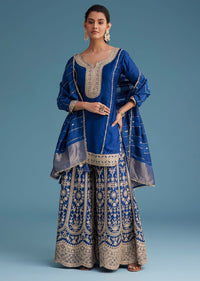 Royal Blue Silk Palazzo Set With Zari And Sequins Work