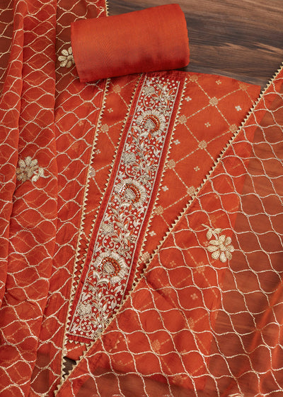 Rust Chanderi Jacquard Suit