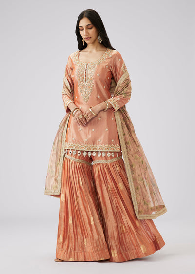 Rust Cut Dana Embroidered Sharara Suit Set