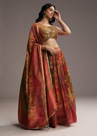 Rust Orange Tissue Lehenga Choli With Floral Print