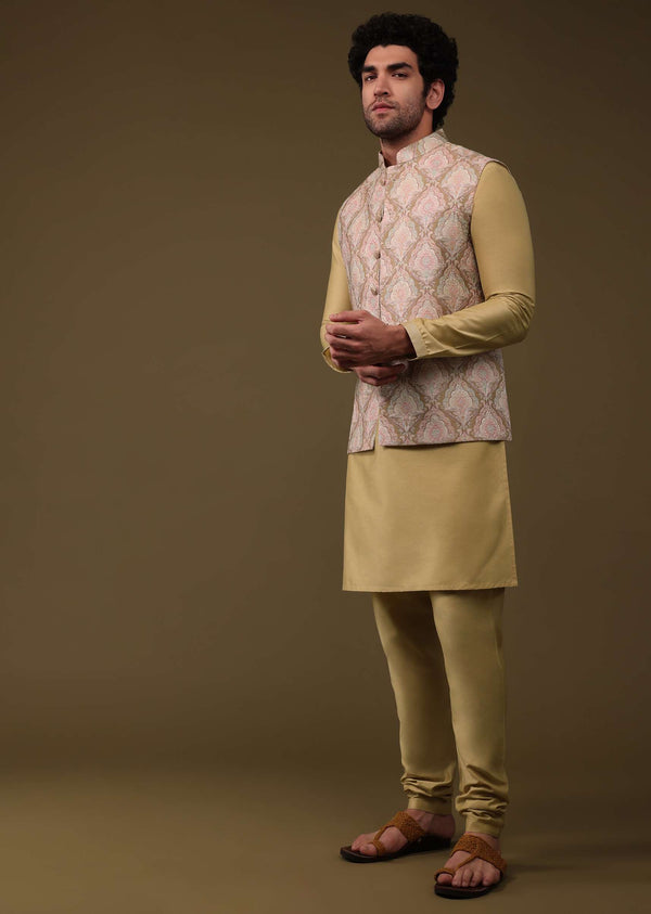 Canary Yellow Festive Bandi Jacket Set In Silk With Embroidery