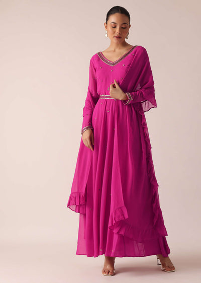 Pink Embroidered Anarkali Set