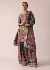 Green Kurta Sharara Set With Mirror Embellishments