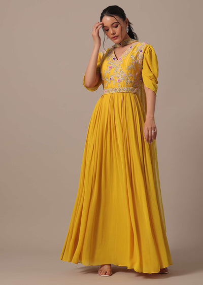 Yellow Embellished Anarkali Set