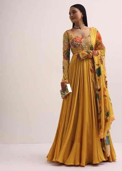 Yellow Embroidered Anarkali Set With Sequin Work