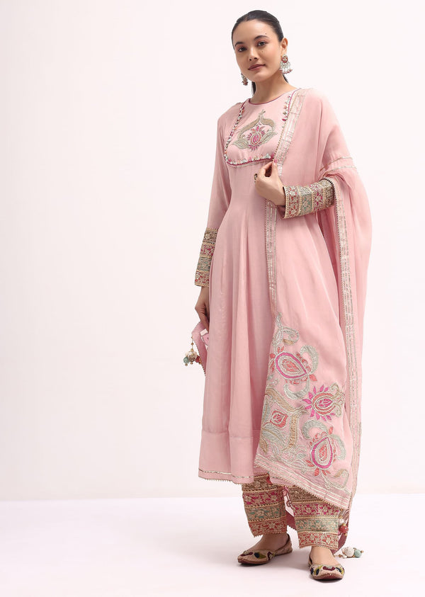 Pink Silk Anarkali Set In Gotta Work