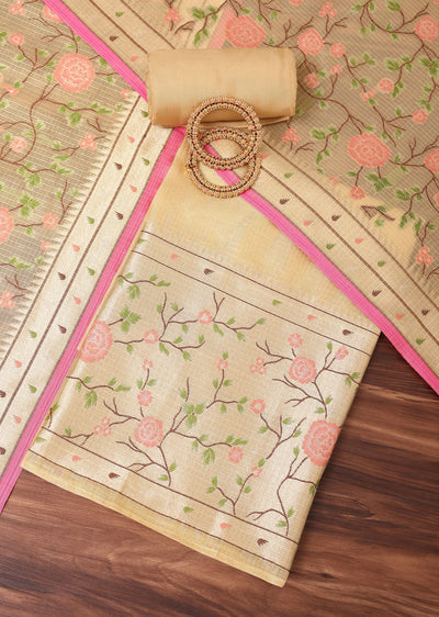 Gold Paithani Woven Silk Dress Material