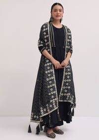 Black Embroidered Chanderi Anarkali Set
