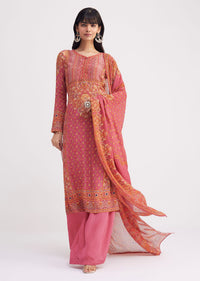 Pink Printed Crepe Palazzo Suit With Georgette Dupatta