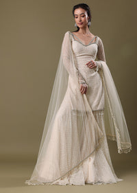 White Kurta Sharara Set In Sequins